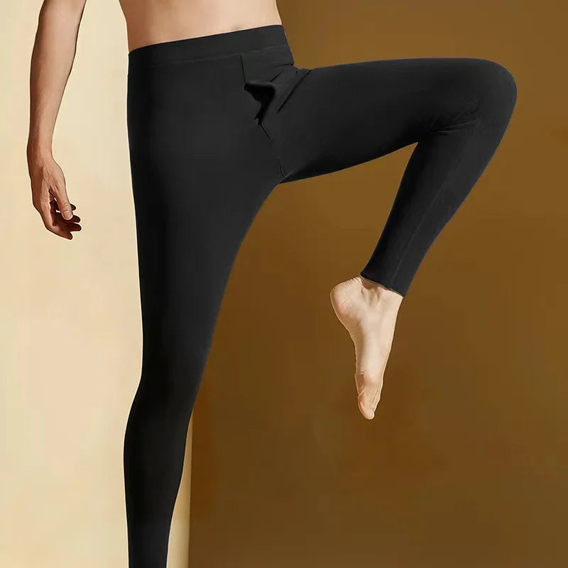 Thicken Fleece Lined Thermal Pants Men Slim Fit Double Sided Brushed Velvet Inner Wear Seamless Cold Resistant Autumn Pants Set