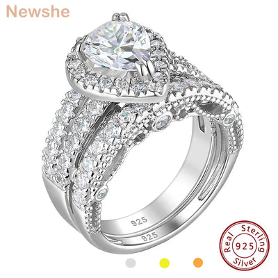 Newshe 925 Sterling Silver Wedding Engagement Rings Set for Women Pear Cut AAAAA CZ Imitation Diamond Vintage Bridal | SAMAG