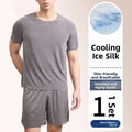 Ice Silk Sleepwear Set round Neck Short Sleeve Casual Lightweight Men's Home Clothes Comfortable Underwear for Youth in Summer
