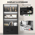 Display Cabinet with Glass Doors, 4-Tier Display Case with 3-Color Lights & Human Body Sensor, Storage Cabinets with 3 Shelves &