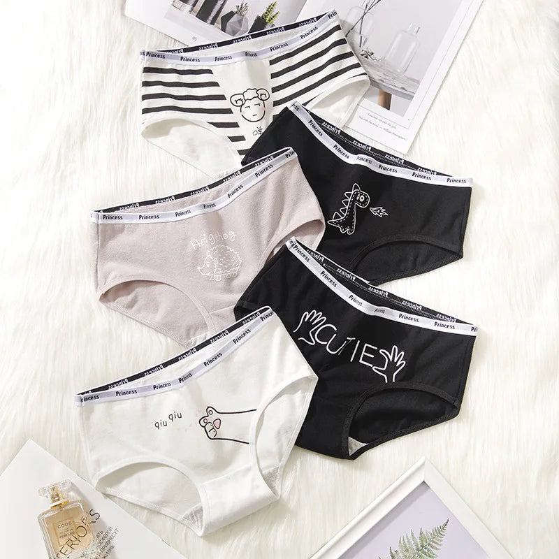 5Pcs/set Cotton Underwear Cute Cartoon Cat Panties for Woman Girl Soft Pantys Plus Size Breathable Briefs Female Sexy Lingerie