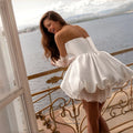 QICHE Charming Short Satin Wedding Dress Women Boat - Neck - View 3 | SAMAG