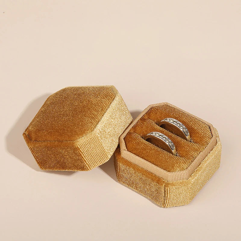 Octagon Velvet Jewelry Box Double Ring Storage Box With Detachable Lid For Engagement Wedding Ring Packaging Display Gift Box