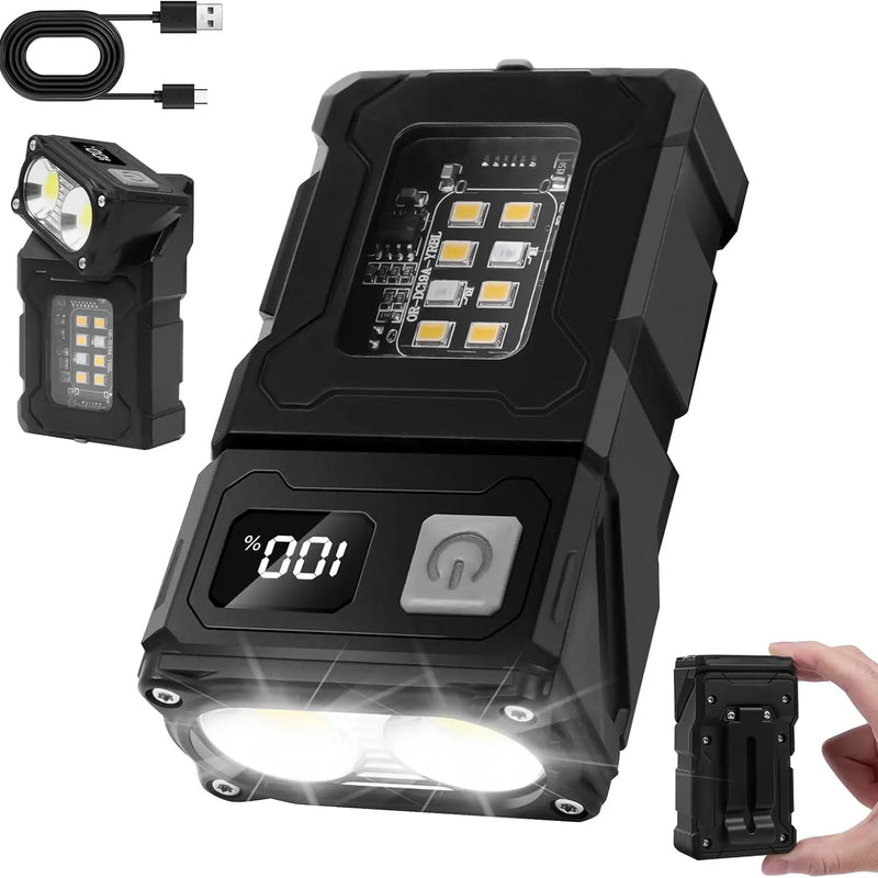 900 Lumen EDC Flashlight, Dual Light 7 Modes USB Rechargeable, with Magnet & Clip IPX4 Waterproof for Camping Fishing Emergency