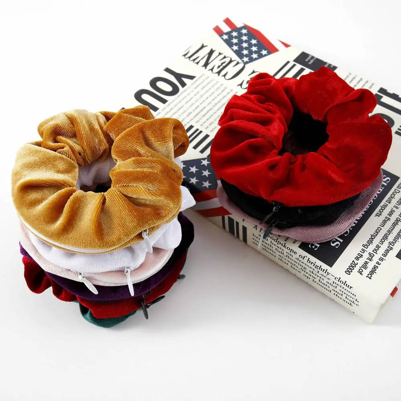 Portable Hidden Safe Sight Secret Hair Tie Storage Case Scrunchie With Zipper Hide Key Cash Jewelry For - View 6 | SAMAG