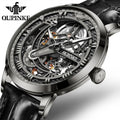 OUPINKE 3173 Fully Transparent Hollowed Automatic Mechanical Watches for Man Luxury Original Leather Strap Waterproof Mens Watch