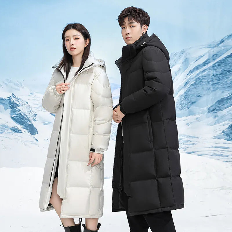 Casual Men's Long-Length Hooded Down Jackets Winter Windproof Warm Top Puffer Coats Outdoor Solid Thicken Padded Parkas Clothing