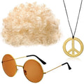 Men Synthetic Wig Hat Curly Hair Cap Sunglasses Necklace 3 PCS Set Funny 70s Disco Hippie Hair Props Party Hip Hop Dance Costume