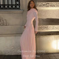 OIMG Modern Pink High Neck A Line Prom Gowns Long Sleeves | SAMAG