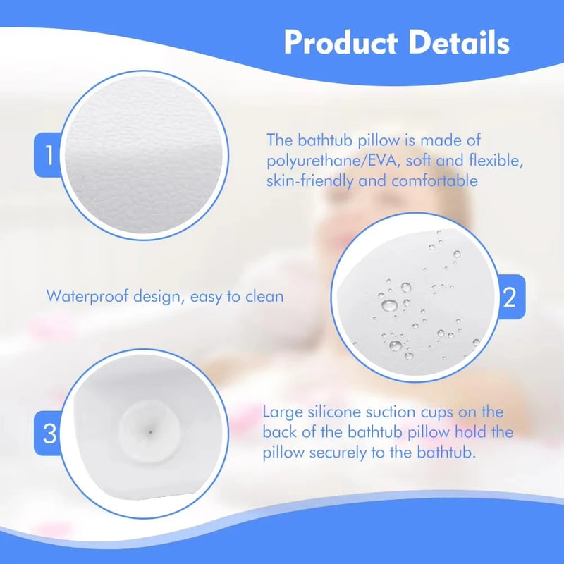 Waterproof Non-Slip Spa Bath Pillow for Hot Tub – Memory Foam Padded Head & Back Cushion with Suction Cups, Comfortable Bathtub