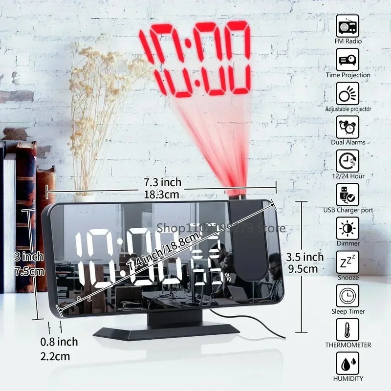 Alarm Clock Radio LED Digital Smart Watch Table Electronic Desktop Clocks USB Wake Up Clock with 180° Time Projector Snooze