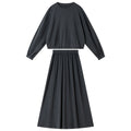 VIMLY Dark Gray Knit Two Piece Set 2026 Autumn Women Round Neck Top High Waist A-line Long Skirt Commuter Matching Outfit A0097