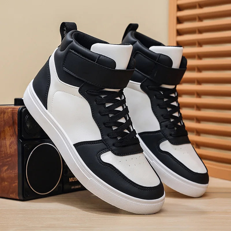 White Vulcanized Sneakers Men's Flat Comfortable Shoes Lace up Zapatillas Hombre Autumn Spring High Top Sneakers Plus Size 39-48