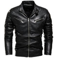 2025 Winter Black Leather Jacket Men Fur Lined Warm Motorcycle Jacket Slim Street Fashion BLack Biker Coat Pleated Design Zipper