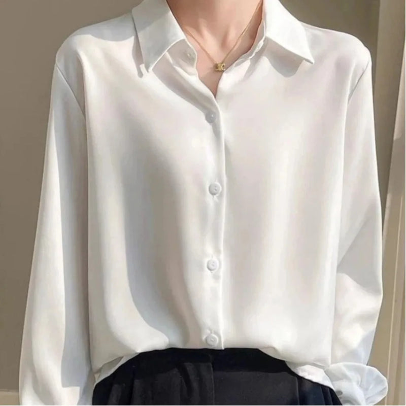 Fashion Loose Solid Color Turn - down Collar Simplicity - View 4 | SAMAG