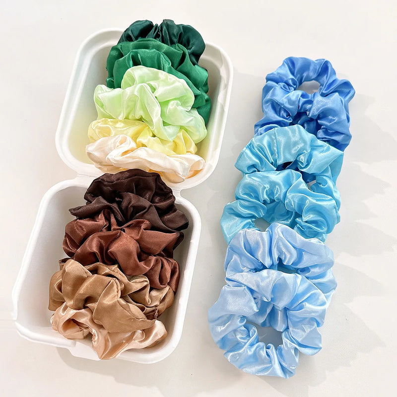 8Pcs/set Bright Color Silk Hair Scrunchies Women Y2K Solid Color Elastic Hair Bands Ponytail Holders Hair Rope Hair Accessories