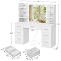 Large Vanity Desk with LED Mirror & Power Outlet 7 Drawers 4 Shelves 5 Hooks Bedroom Bathroom White, Customized
