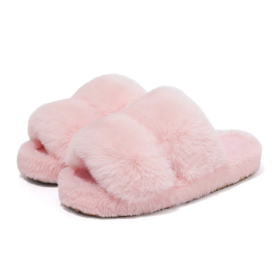 Evshine New Open Toe Fluffy Slippers Indoor Warm Fur Female Slides Fashion Plush Women House Shoes Women Winter Fuzzy Slippers