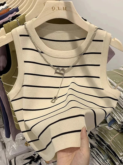 AOSSVIAO Waistcoat Women Wear Striped Wide Edge | SAMAG