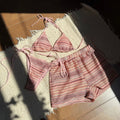 Sexy Knitted Striped Halter Tie Bikinis Sets Three Pieces | SAMAG