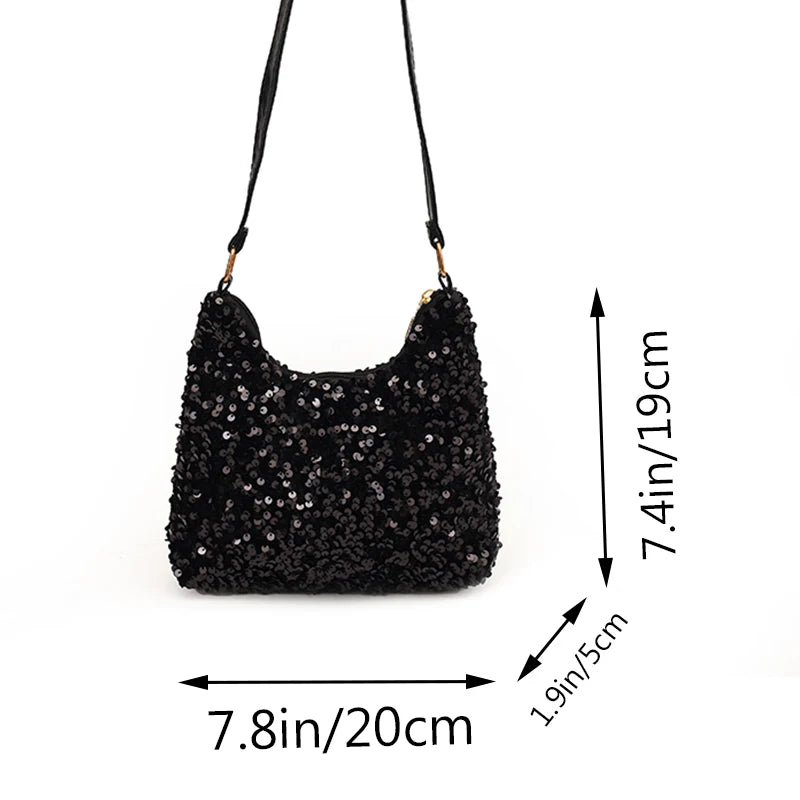 Fashion Women's Sequin Decorated Hobo Bag Black/Silver for Parties Daily Outings Stylish Compact Trendy Evening Bag