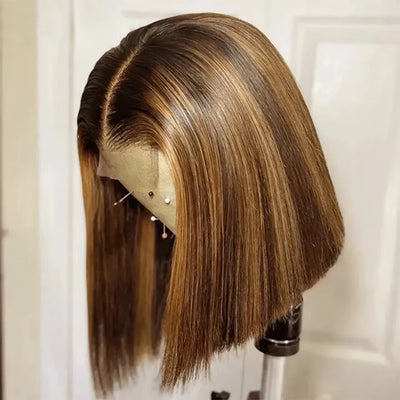 4/27 Ombre 13x4 Lace Front Human Hair Wig 100% Remy Hair Pre Plucked Transparent Lace Highlight Wigs Human Hair Straight Bob Wig