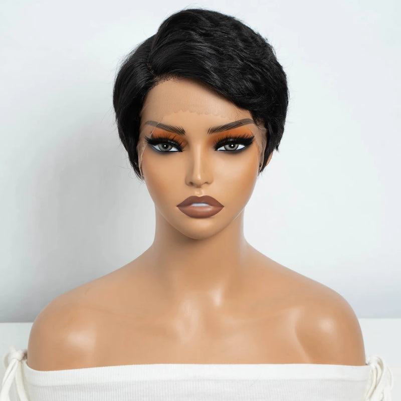 Lekker Black Short Pixie Cut 13X1 C Part Lace Front 100% Human Hair Wigs For Women Glueless Brazilian Remy Hair Straight Wigs