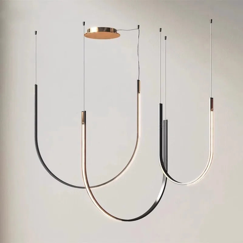 Living Room Study Modern New Lines U shaped Designer Restaurant Exhibition Hall Chandelier LED Industrial Wind Belt Creativity