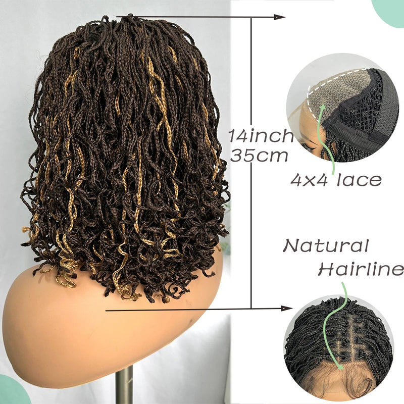 IPARTY Synthetic 4x4 Lace Front Wig 14inch Curly Faux Locs Braided Wig Large Parting Space Twist Dreadlock Wigs for Black Women