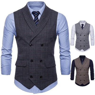 Blazer Men Vests Plaid Suits Coats Double Breasted Turn | SAMAG