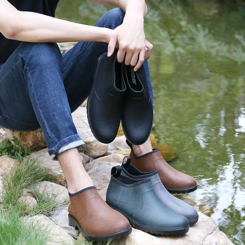 Low Top Short Rain Boots for Men Waterproof Cooking Work Man Shoes Fashion Galoshes City Wide Toes Adult Fishing  2025 Wellies