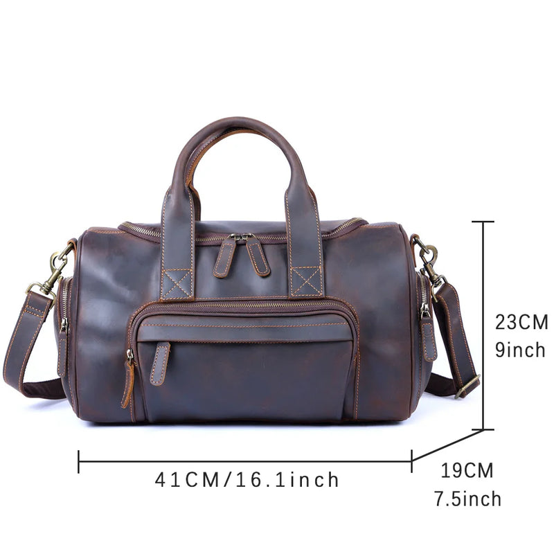 S.WORKER Vintage Genuine Leather Travel Bag  Crazy Horse Cowhide Leather Duffel Bag Men's Weekender Bag Gym Bag Carry on Luggage