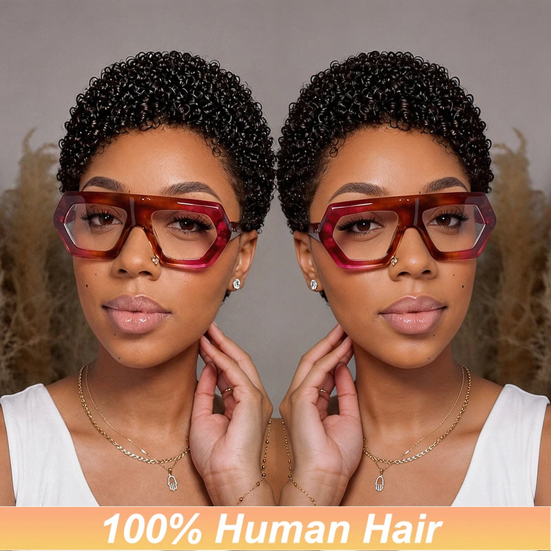 Afro Short Pixie Cut Wigs Human Hair Short Kinky Curly Wigs for Women Bazilian Remy Hair Machine Made Cap Daily Party Cosplay