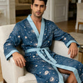 Men's lightweight quick-drying pajama bathrobe - 3D digital printing, non-fading design, stand-up collar and adjustable waistban