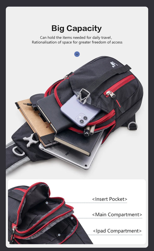 OIWAS Casual Crossbody Chest Bag Sling Shoulder Men's Bag One Strap Lightweight Male Bags Pouch DayPack for Men Travel Sport