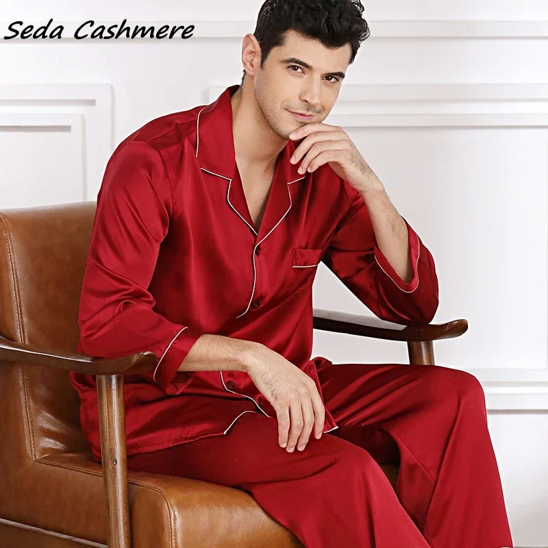 100% mulberry silk noble men's home wear silk set  19MM  Silk pajamas Men's Spring Summer