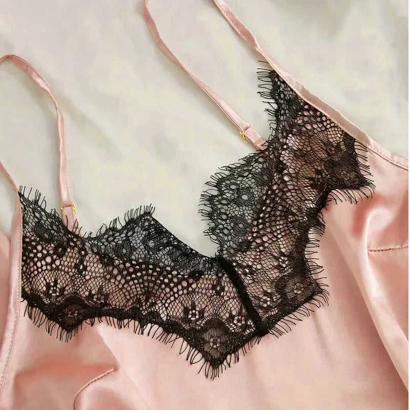 Women's Satin Sleepwear Pajama Set Pink Sexy Lingerie | SAMAG