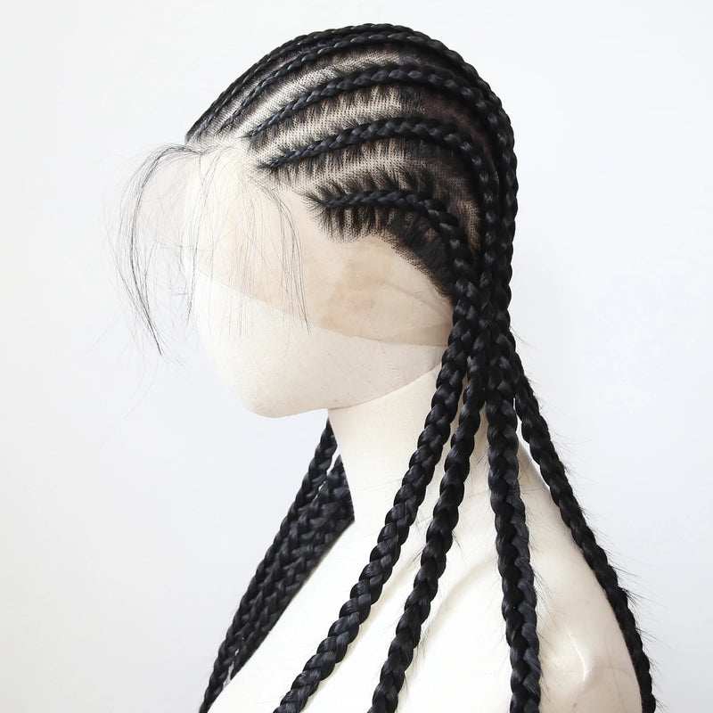Black Braided Wigs Synthetic Full Lace Wig Glueless Full Lace Synthetic Wig Heat Resistant Fiber Wig for Women Daily Wear