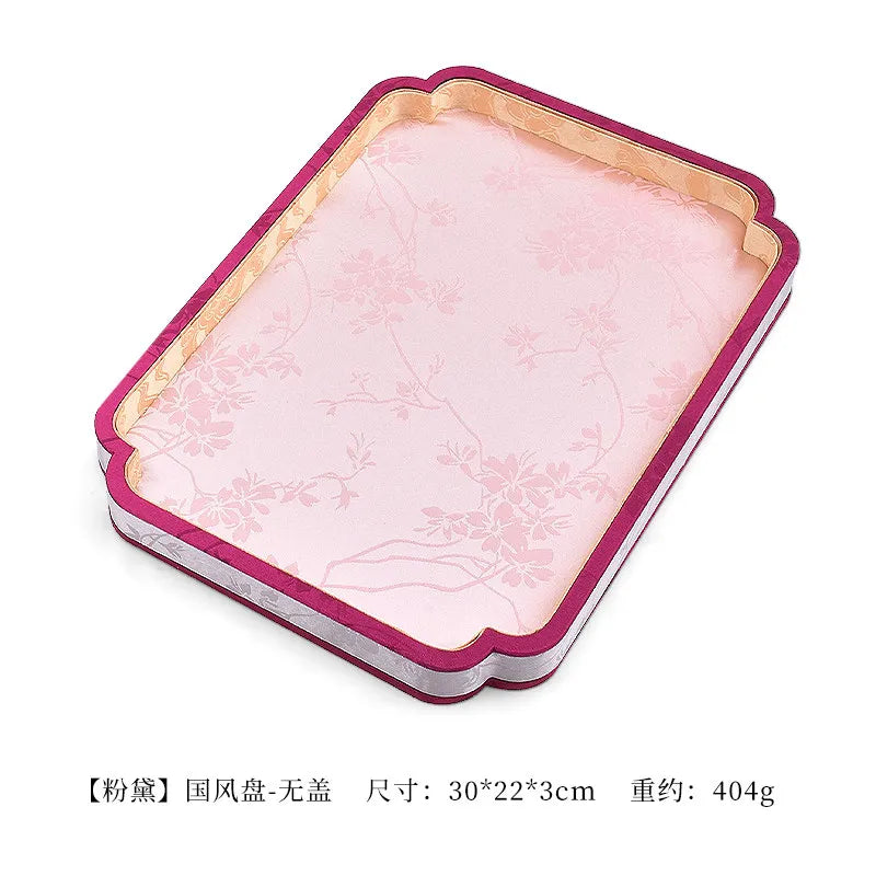 Luxury Chinese Vintage Silk Wooden Jewelry Box, Countertop Display Tray for Perfume Ring Bracelet, Velvet Gemstone Jade Storage