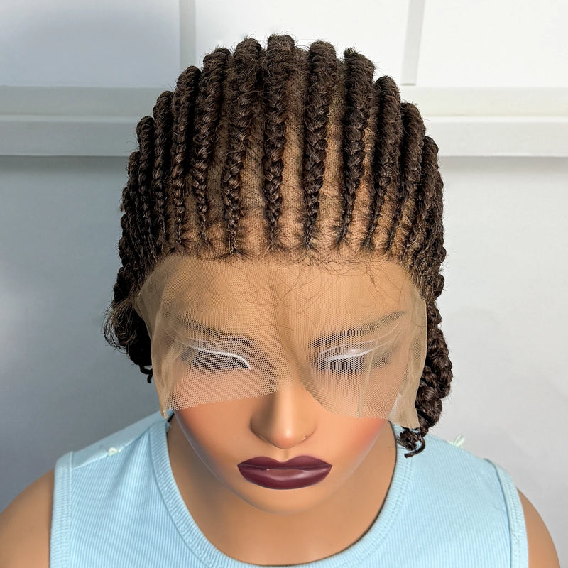Short Ombre Cornrow Braided Bob Wig Synthetic Full Lace Braided Lace Wig with Baby Hair Knotless Handmade Braids Wigs for Women