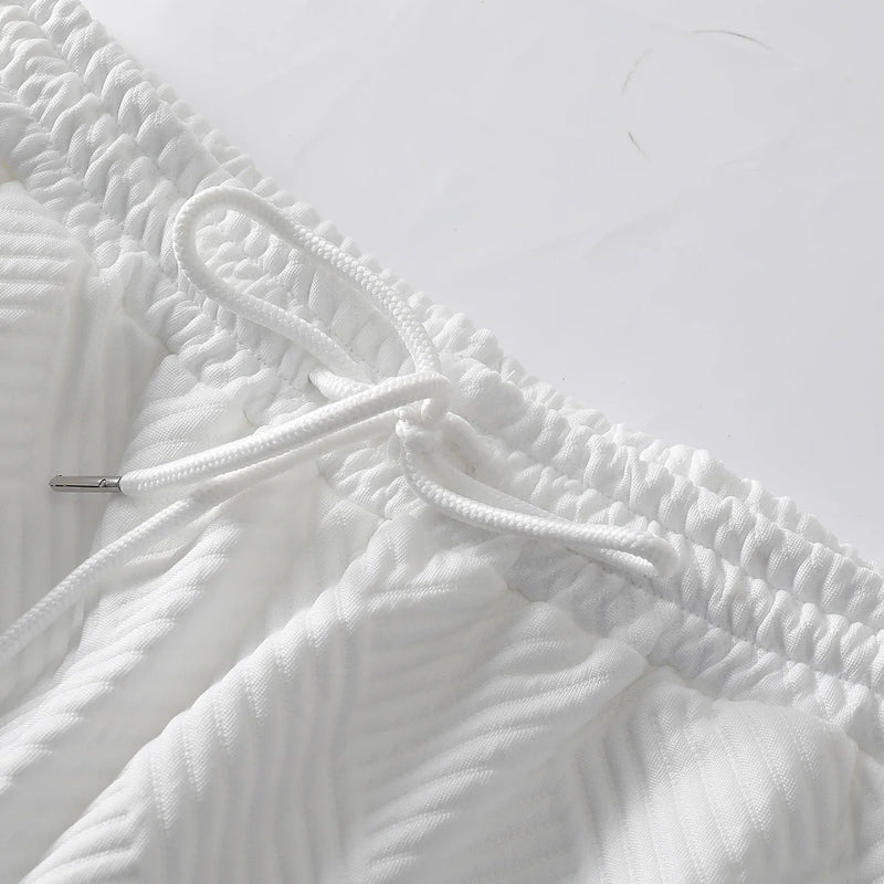 Men's Diamond Jacquard Hooded Outfits, White Half Button | SAMAG
