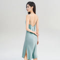 Winsleter-Women 16MM 100%Real Silk Elegant Nightgown, Sexy V Neck Solid, Backless Thin Chic Pajamas Dress, 2025 Summer P53623CC