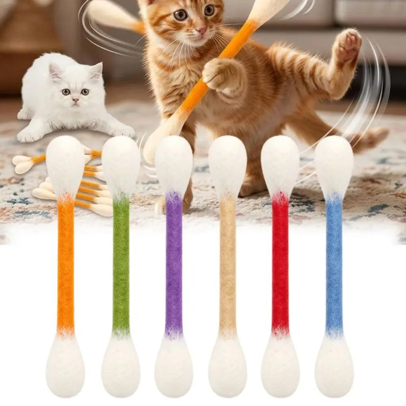 6PCS Felt Cotton Swabs Cat Lightweight Soft Interactive Kick Stick Chew Dental Teething Giant Swabs Cat Interactive Play