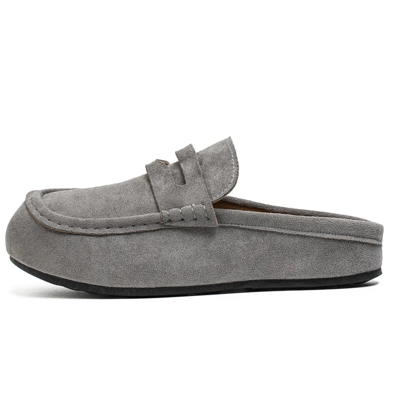 Fashion Comfortable Men's Casual Shoes Leather Loafers Half Slippers Slip-on Lazy Driving Shoes Couple Breathable Walking Shoes