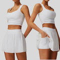 Women's 2 Piece Yoga Skirt Set Hip Hugging Slimming Outdoor Fitness Tennis Skirt Sun Protection Sports Outfit