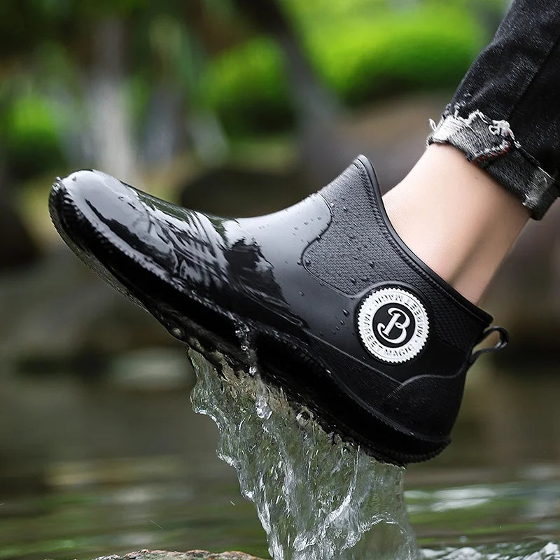 Men's Winter Fleece Lined Short Rain Boots Waterproof Non Slip Work Safety Rubber Boots Warm Cotton Shoes Kitchen Work Shoes
