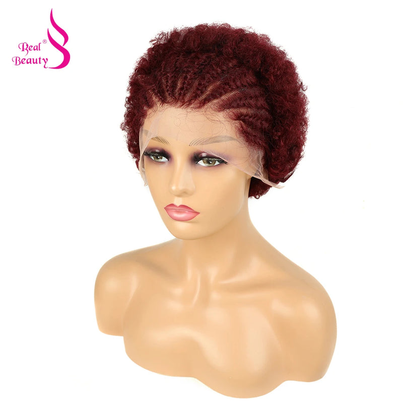 Braided Wigs for Black Women Human Hair Afro Puff Lace Frontal Hair Wigs Afro Kinky Curly Human Hair 13x4 Lace Front Pre Braided