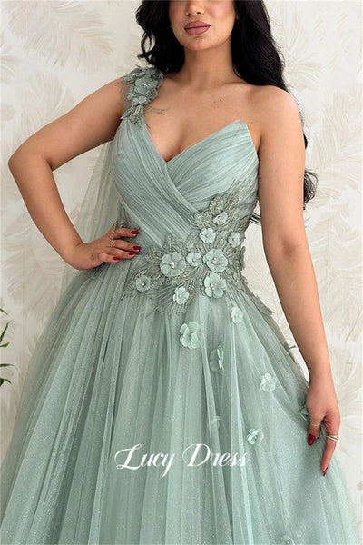 Lucy Light Green Party Evening Dress Mesh Grace Eid | SAMAG