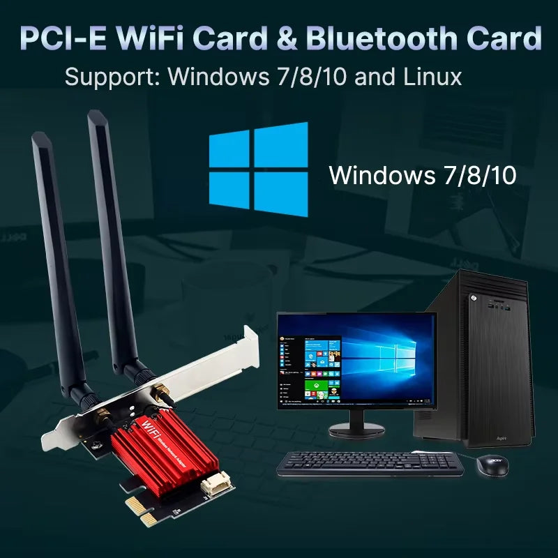 AC1200 WiFi 5 PCIe Wireless Network Card Dual Band 2.4G/5GHz Bluetooth 4.0 1200Mbps Adapter For Desktop PC - Visuel 6 | SAMAG
