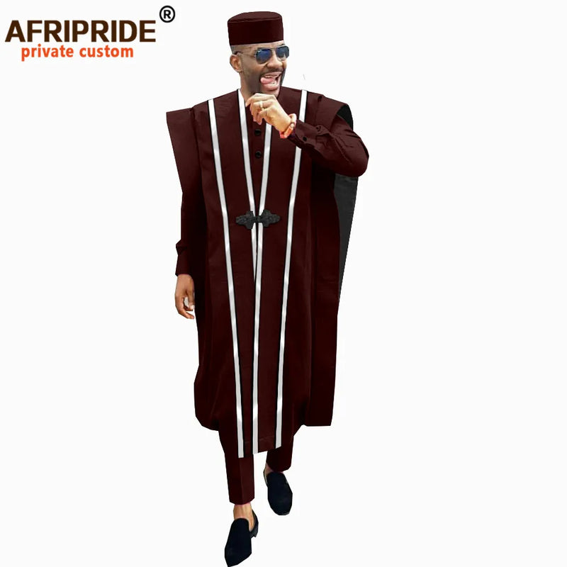 African Men Clothing Agbada Robe Dashiki Shirts Ankara Pants Tribal Hat Wedding Evening Outfits 4 Pieces - View 8 | SAMAG